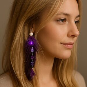 Purple Feather and Bead alligator clip roach clip and hair barretteatm card clip